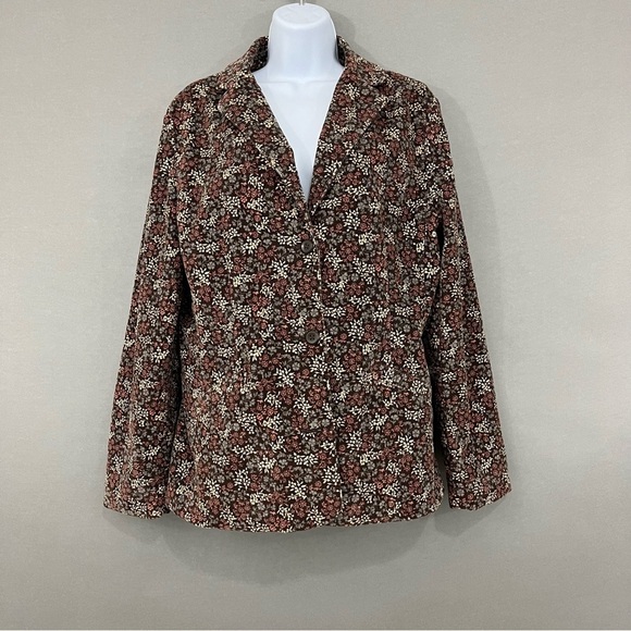 L.L.Bean Brown Floral Corduroy Lined Blazer NWOT - Picture 1 of 16